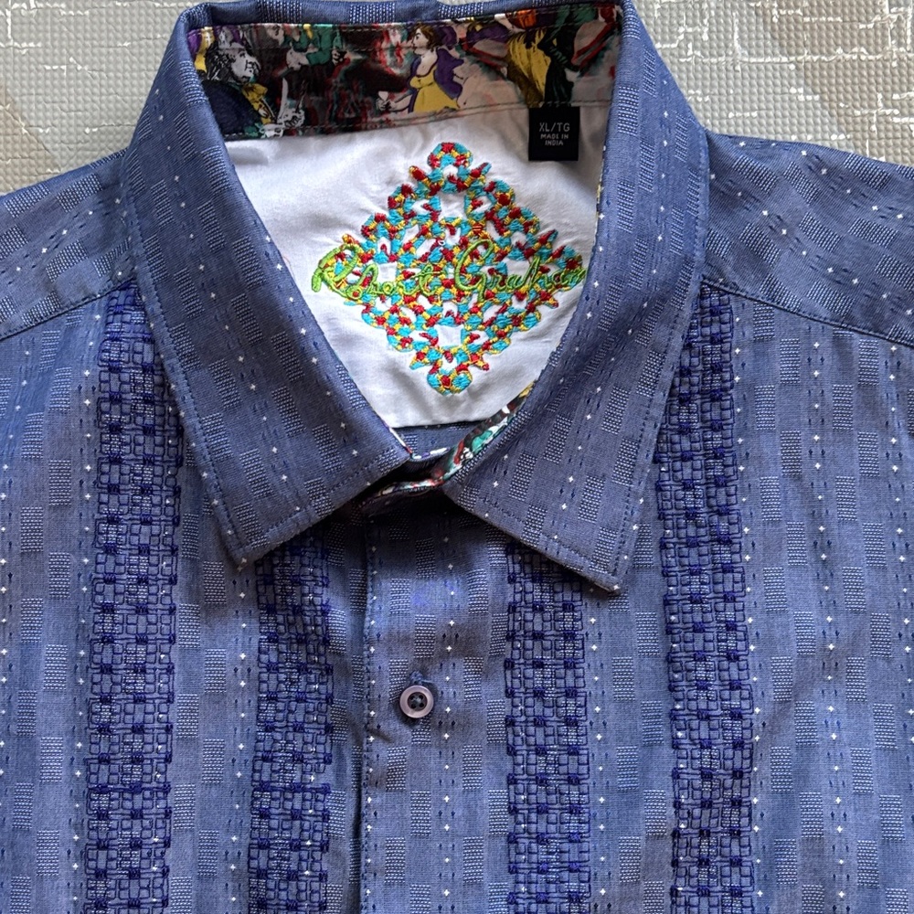 Robert Graham Textured Blue Shirt, XL
